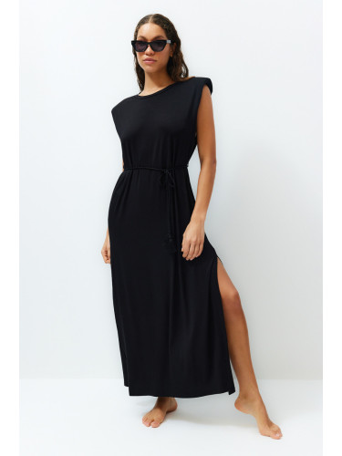 Trendyol Black Maxi Knitted Tie Beach Dress