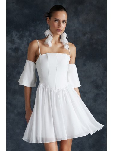 Trendyol Bridal White A-Cut Corset Detailed Woven Short Wedding/Wedding Elegant Evening Dress