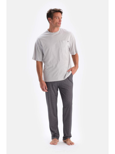 Dagi Gray Crew Neck Oversize Top Cotton Modal Pajamas Set