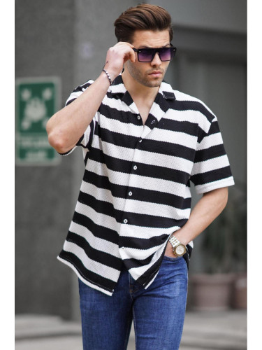 Madmext Men's Black Striped Short Sleeve Shirt 6730