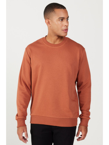 AC&Co / Altınyıldız Classics Men's Light Brown Standard Fit Regular Fit Crew Neck 3 Thread Cotton Sweatshirt