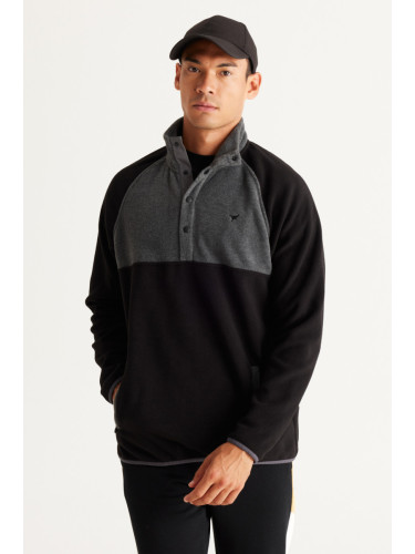 AC&Co / Altınyıldız Classics Men's Black-Light Melange Standard Fit Normal Cut Stand-Up Bato Collar Patterned Fleece Sweatshirt