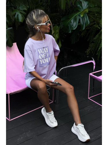 Madmext Lilac Printed Crew Neck Overfit T-Shirt