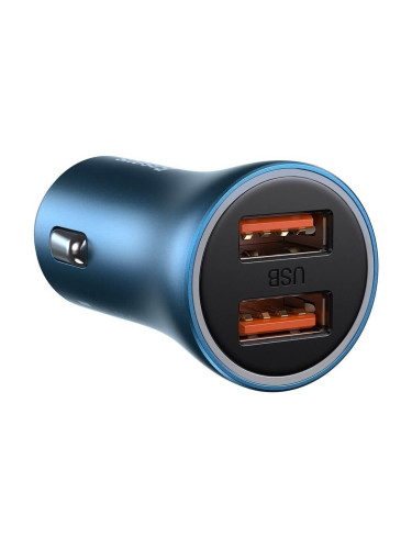 Зарядно устройство Baseus Golden Contactor Pro (CCJD-A03), от автомобилна запалка към 2x USB A(ж), синьо, 40W