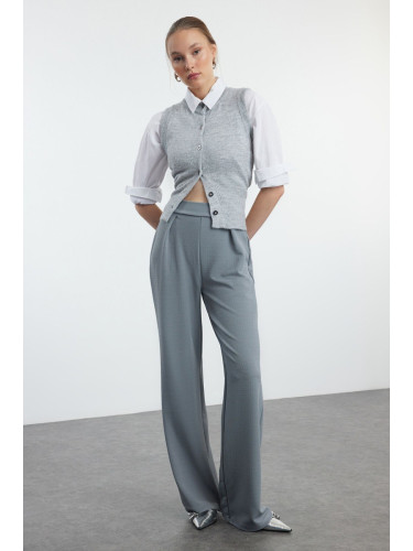 Trendyol Gray Pleated Wide Leg/Comfort Fit Trousers