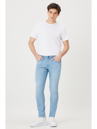 AC&Co / Altınyıldız Classics Men's Ice Blue Extra Slim Fit Slim Fit Riss Cotton Stretch Denim Jeans