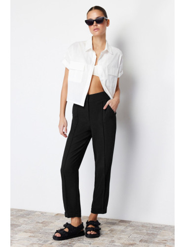 Trendyol Black Cigarette Ribbed Woven Trousers