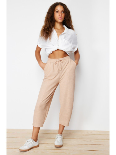 Trendyol Beige Textured Crispy Carrot/Shalwar Cut Knitted Trousers