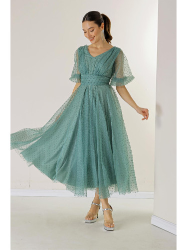 Миди рокля с балонни ръкави