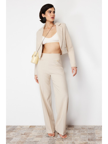 Trendyol Ecru Premium Wide Leg/Wide Leg Woven Trousers