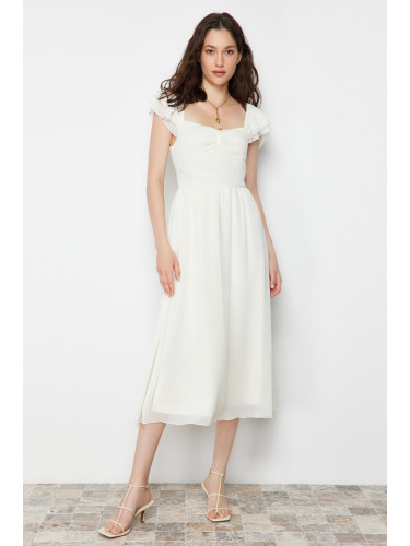 Trendyol Ecru Waist Opening Chiffon Lined Midi Woven Dress