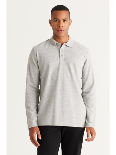 AC&Co / Altınyıldız Classics Men's Gray Melange Standard Fit Normal Cut 3 Thread Fleece 100% Cotton Polo Neck Sweatshirt