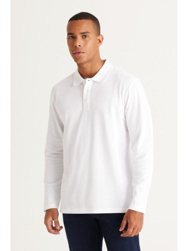 AC&Co / Altınyıldız Classics Men's White Standard Fit Normal Cut 3 Thread Fleece 100% Cotton Polo Neck Sweatshirt