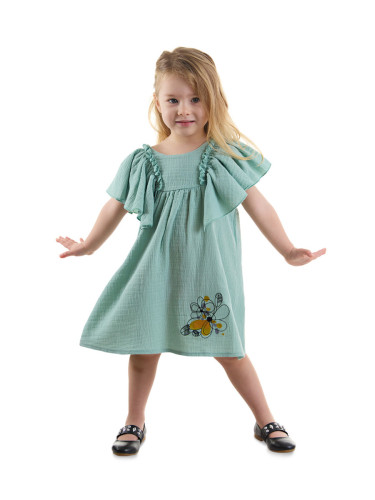 Denokids Floral Baby Girl Green Muslin Dress
