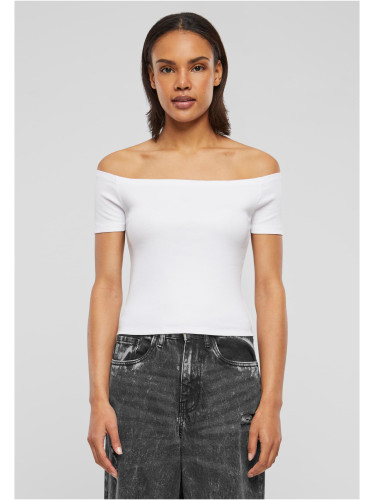Women's T-Shirt Organic Off Shoulder Rib - White