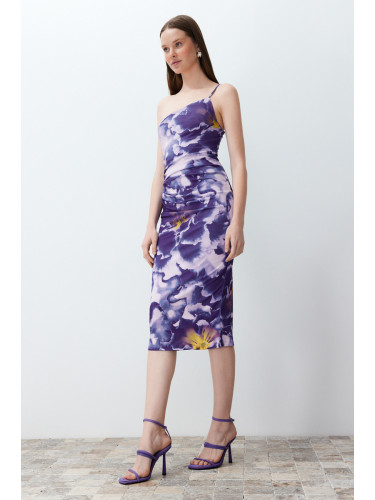 Trendyol Limited Edition Purple Bodycon Midi One Shoulder Adjustable Strap Knit Dress