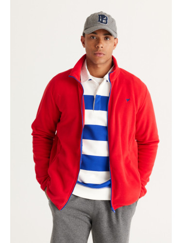 AC&Co / Altınyıldız Classics Men's Red Standard Fit Normal Cut Cold Proof High Neck Fleece Sweatshirt Jacket