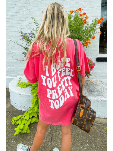 Madmext Pink Printed Oversize Round Neck Women's T-Shirt