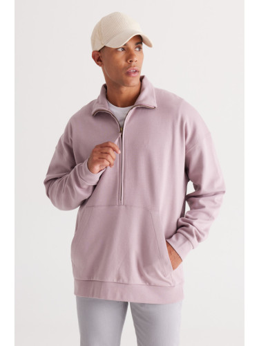 AC&Co / Altınyıldız Classics Men's Dusty Rose Oversize Loose Cut Fleece Thread Standing Bato Collar Cotton Sweatshirt
