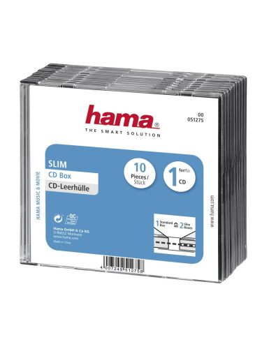 Hama Slim CD кутийки за дискове, опаковка от 10 бр, прозрачен/черен