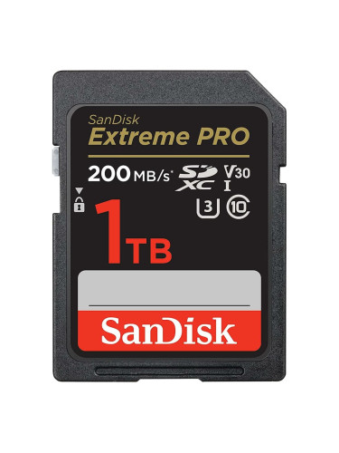 Карта памет 1TB SDXC, SanDisk Extreme Pro, Class 10 U-3, скорост на четене до 200MB/s, скорост на запис до 140MB/s