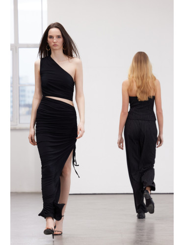 Trendyol Limited Edition Black Fitted Accessories Knitted Long Evening Evening Dress