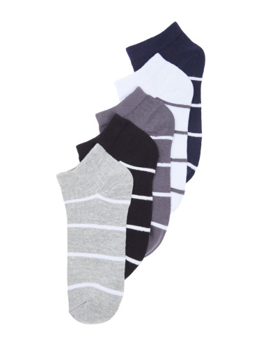 Trendyol Multicolored 5 Pack Striped Textured Cotton Booties-Short-Above Ankle Socks