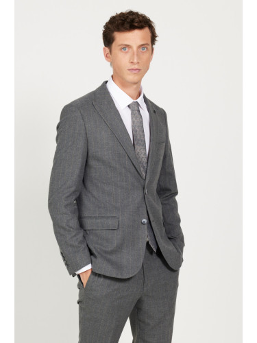 ALTINYILDIZ CLASSICS Men's Dark Gray Slim Fit Slim Fit Dovetail Neck Striped Suit
