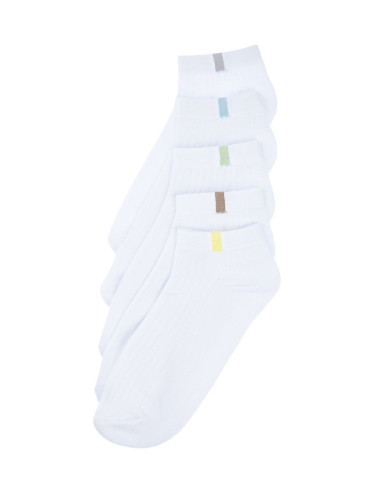 Trendyol White 5 Pack Cotton Textured Contrast Color Blocked Booties-Short-Above Ankle Socks