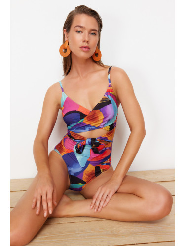 Trendyol Abstract Patterned Double Breasted Tie Hipster Swimsuit