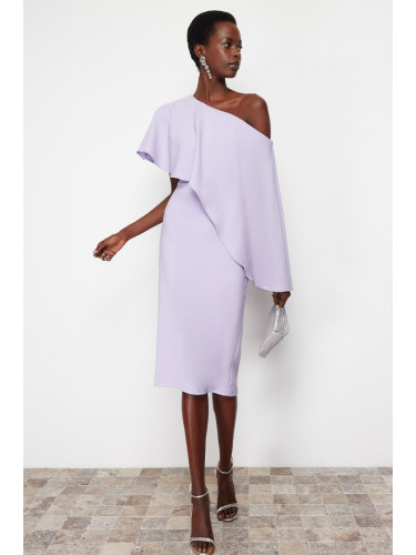 Trendyol Lilac Cape Detailed Woven Elegant Evening Dress