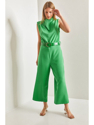 Bianco Lucci Women's Belted Lace Collar Jumpsuit