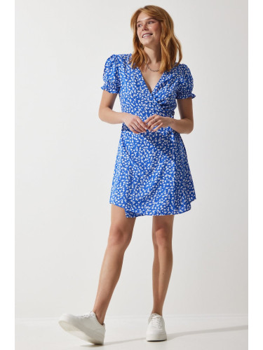 Happiness İstanbul Women's Blue Patterned Viscose Woven Dress