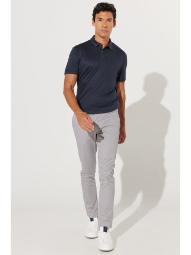 ALTINYILDIZ CLASSICS Men's Gray Slim Fit Narrow Cut Cotton Flexible Comfortable Dobby Trousers