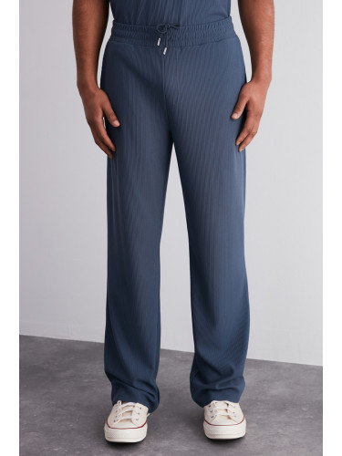 Trendyol Limited Edition Indigo Straight Fit Textured Hidden Drawstring One Piece Sweatpants
