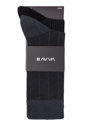 Avva Men's Anthracite Patterned 2-Pack Socks