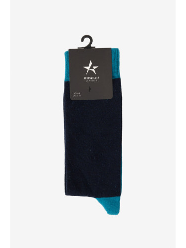 ALTINYILDIZ CLASSICS Men's Navy Blue-Indigo Patterned Bamboo Cleat Socks