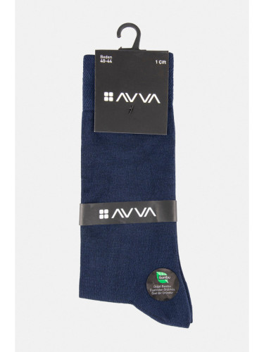 Avva Men's Navy Blue Plain Bamboo Crewneck Socks