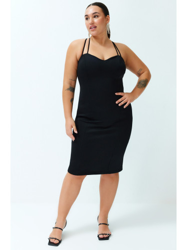 Trendyol Curve Black Sweetheart Neckline Strap Knitted Dress