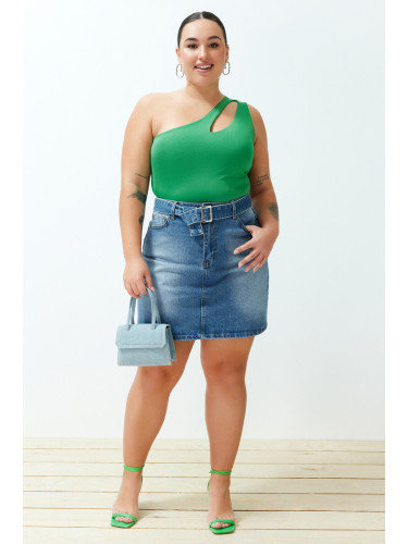 Trendyol Curve Blue Belted Mini Denim Skirt
