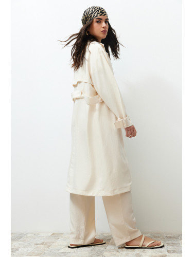 Trendyol Stone Trench Detailed Kimono Trousers Woven Bottom and Top Set