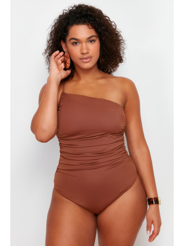 Trendyol Curve Brown One Shoulder Swimsuit