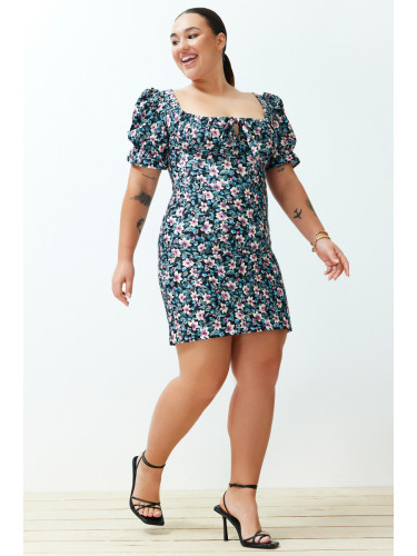 Trendyol Curve Multicolored Floral Balloon Sleeve Mini/Short Length Woven Dress