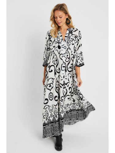 Cool & Sexy Women's Patterned Loose Maxi Dress White-Black Q981