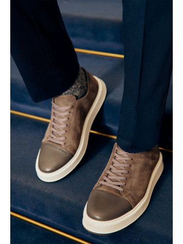 ALTINYILDIZ CLASSICS Men's Gray 100% Leather Comfortable Sole Sneaker Sports Shoes