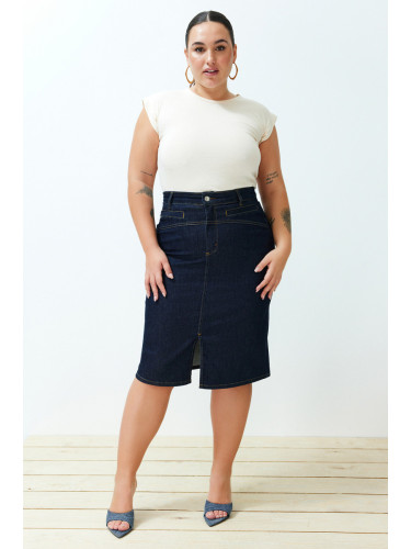 Trendyol Curve Dark Blue Slit Mini Pencil Denim Skirt