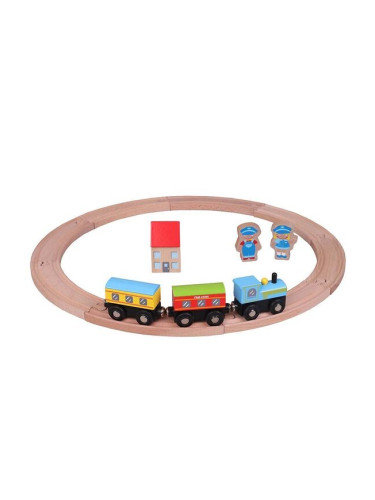 Детско дървено влакче с релси Tini Toys - ПУФ-ПАФ, базов комплект