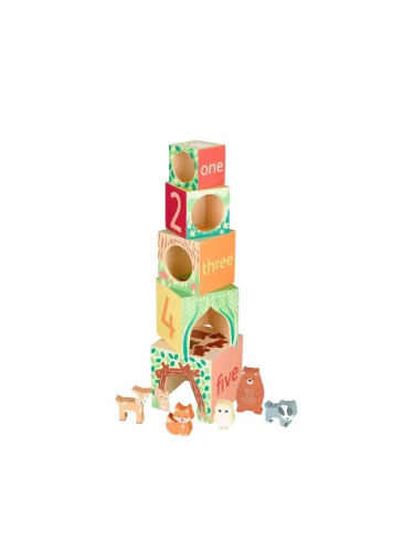 Дървени кубчета за подреждане "Woodland Animals", Orange Tree Toys