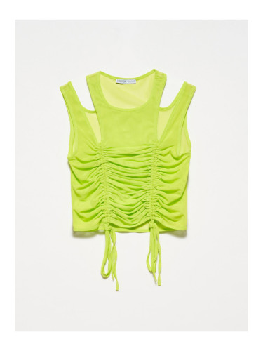 Dilvin 20216 Gathered Tulle Top-lime