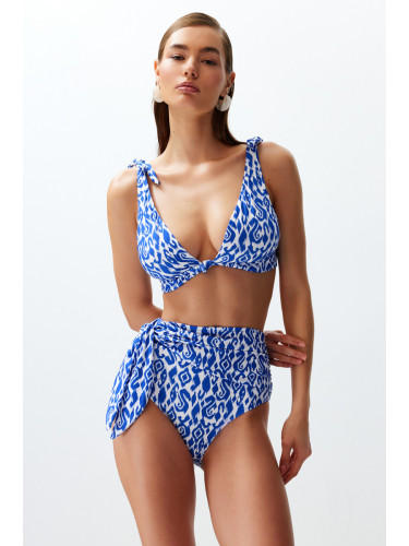 Trendyol Ethnic Patterned Belted Tied High Waist Hipster Bikini Bottom